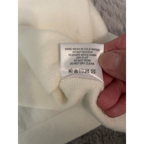 Alya Women’s Cream Mock Neck Poncho Sweater S/M Soft Knit Oversized with Pockets - Picture 7 of 10